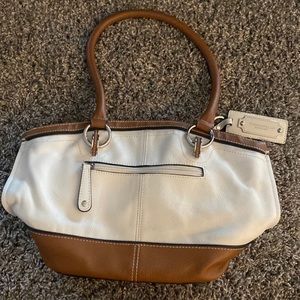 Tignanello white and brown satchel handbag